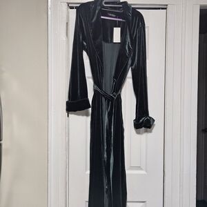 Lauren Ralph Lauren Emerald Green Velvet Long Robe with Tie Belt